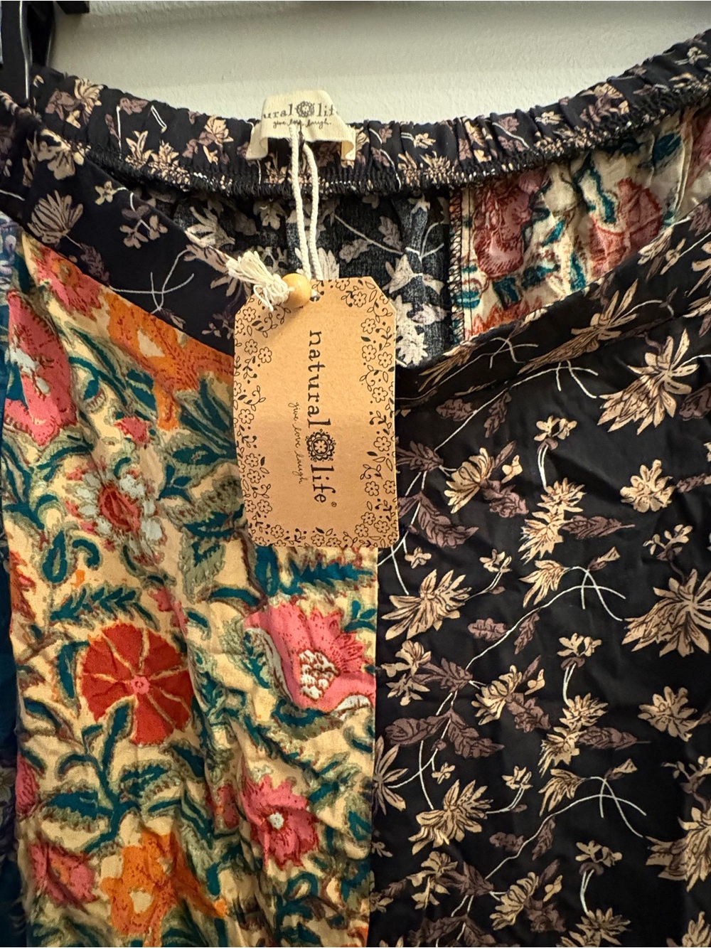 NATURAL LIFE Patchwork Floral Maxi Skirt in Black, Teal & Multicolor - Picture 2 of 4